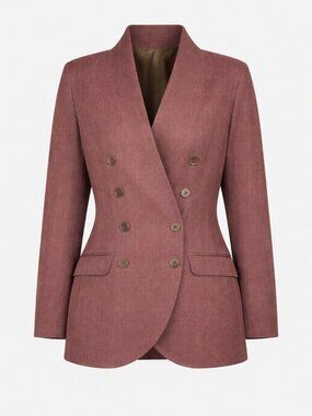 Maska Women’s Wool Silk Blazer Jacket Size 8 Burgundy Stripe Double Breasted